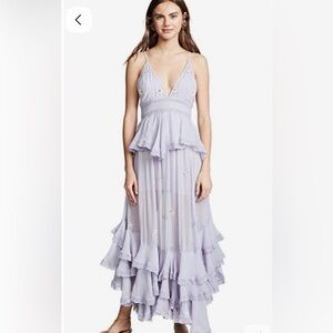 Lavender Ruffled Maxi Dress with Sequin butterflies S